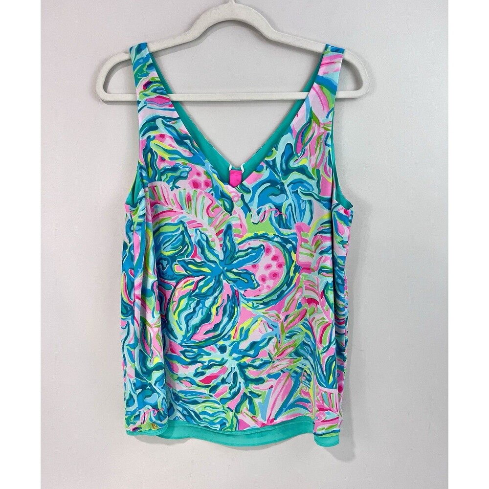 Lilly Pulitzer Florin Reversible Poly Fluid Crepe Tank One In A Melon Print M